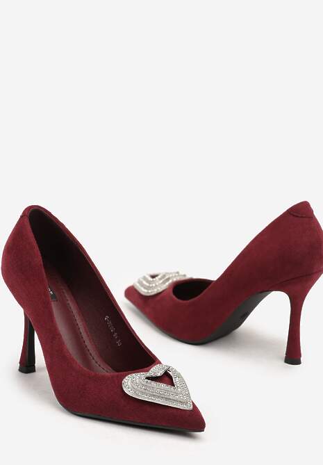 Bordowe Szpilki Ozdobione Cyrkoniową Aplikacją Komisa