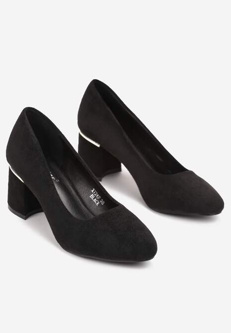 Czarne Czółenka na Słupkowym Obcasie z Metaliczną Wstawką Kiersten
