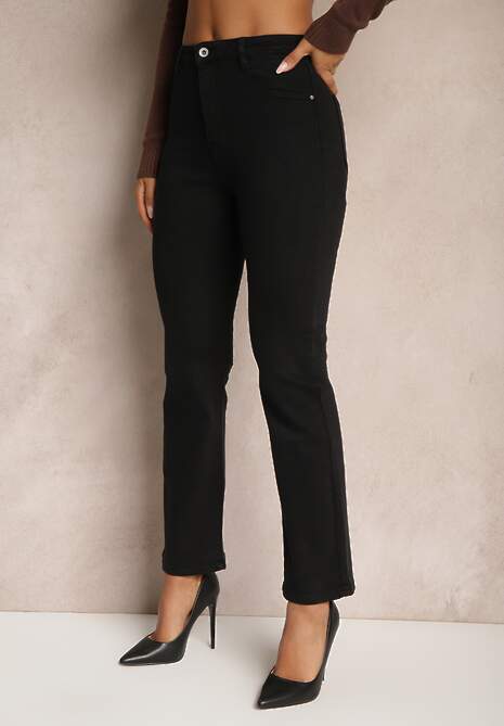 Czarne Jeansy Straight z Wysokim Stanem Kathelia