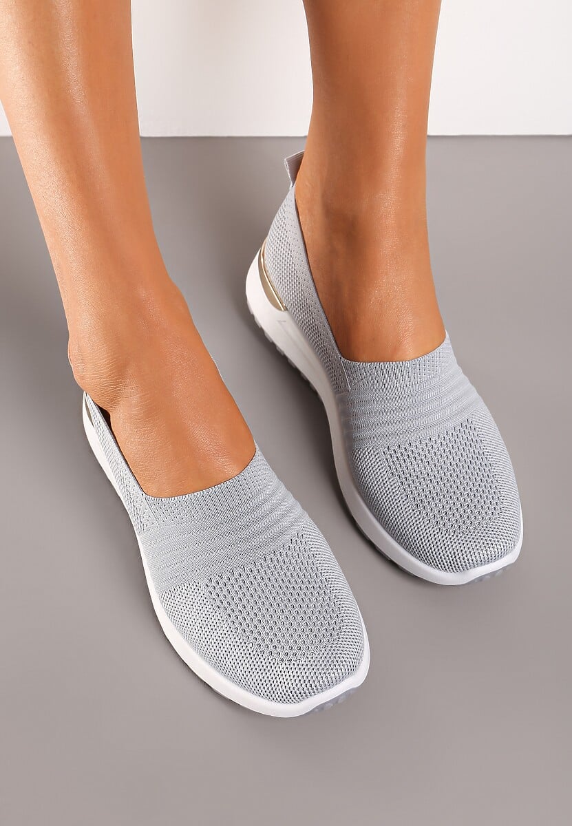 Szare Tenisówki Elastyczne z Metaliczną Wstawką na Zapiętku Jestella