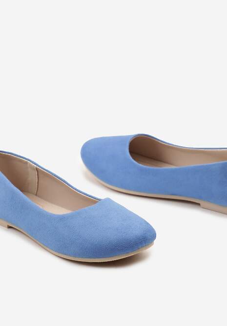 Niebieskie Klasyczne Balerinki z Ekozamszu z Okrągłym Noskiem Harneli