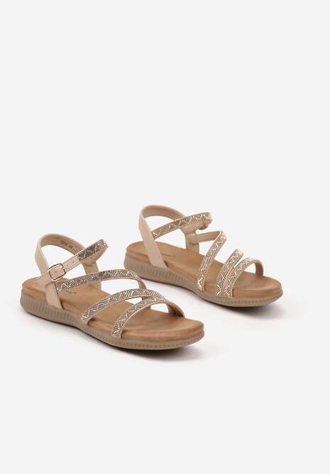 Beżowe Sandały z Cienkimi Paskami i Cyrkoniami Karilea