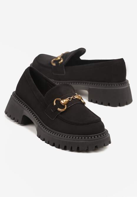 Czarne Mokasyny Ozdobione Klamrą Drekkia