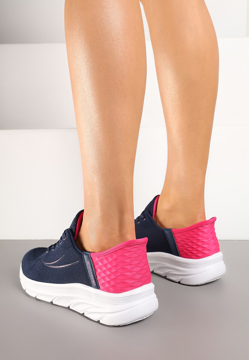 Granatowo-Fuksjowe Buty Sportowe Sneakersy z Ozdobnym Tłoczeniem i Napisami Nolnelia