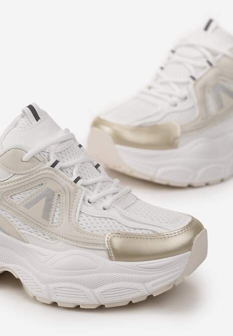 Złote Sneakersy z Siateczką i Wstawkami z Ekoskóry na Grubej Podeszwie Anirele