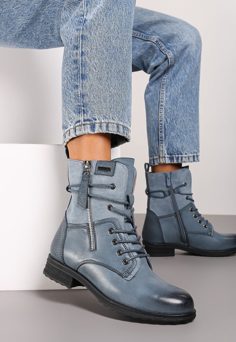 Szare Botki Typu Trapery Ozdobione Wstawką z Ekozamszu i Suwakiem Debisha