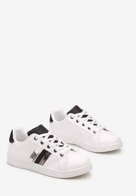 Biało-Czarne Sneakersy z Ozdobną Klamrą i Cholewką przed Kostkę Teralis