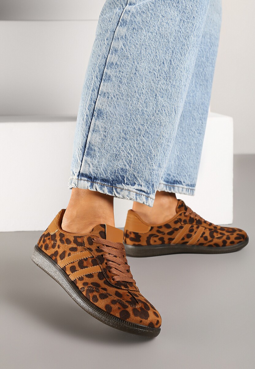 Brązowe Casualowe Sneakersy z Ekozamszu na Płaskiej Podeszwie Pemeriana