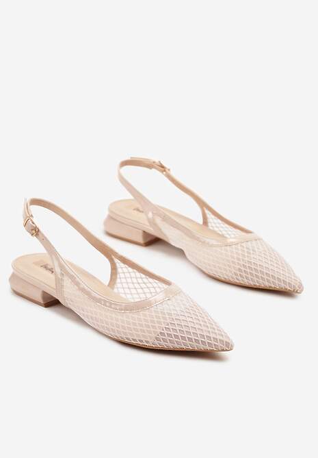 Beżowe Sandały Slingback z Siateczki ze Szpiczastym Noskiem Niloriae