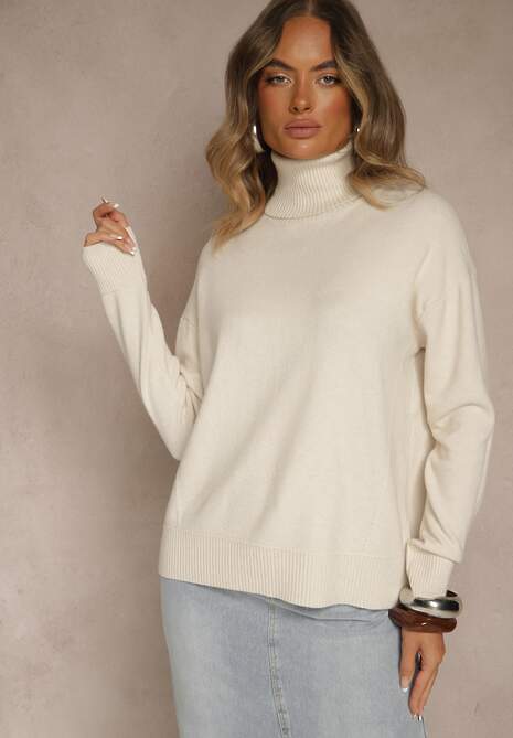 Jasnobeżowy Golf z Dodatkiem Kaszmiru z Przeszyciami po Bokach Avenella