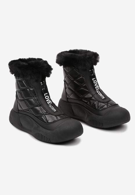 Czarne Śniegowce Vices na Platformie z Pikowaną Cholewką i Futerkiem Gemitana