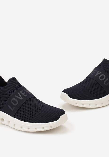 Granatowe Buty Sportowe z Napisem LOVE i Elastyczną Cholewką Alaissa