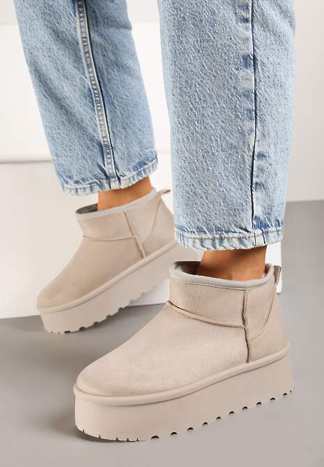 Beżowe Krótkie Śniegowce na Platformie Elenith