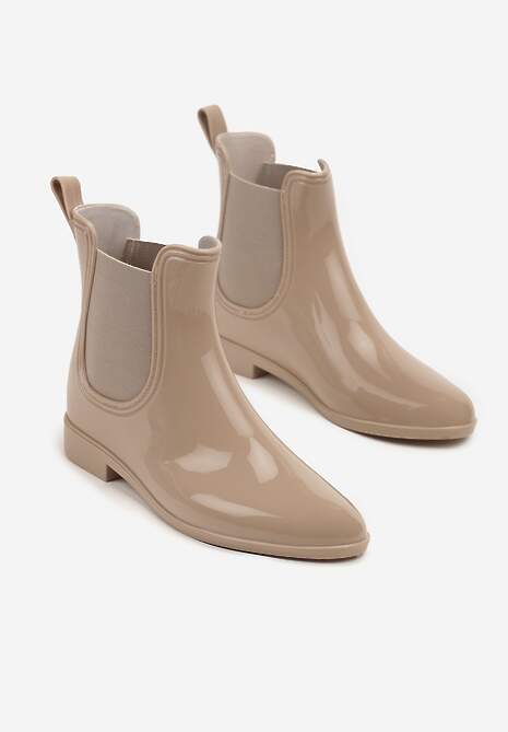 Beżowe Kalosze Lakierowane w Stylu Sztybletów Eliadore