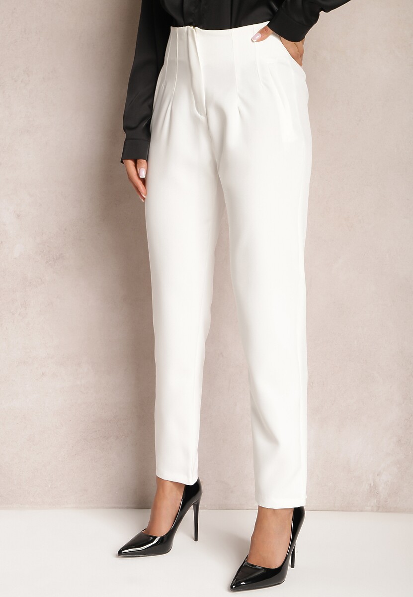 Białe Spodnie z Prostymi Nogawkami i Imitacją Kieszeni Viarvi