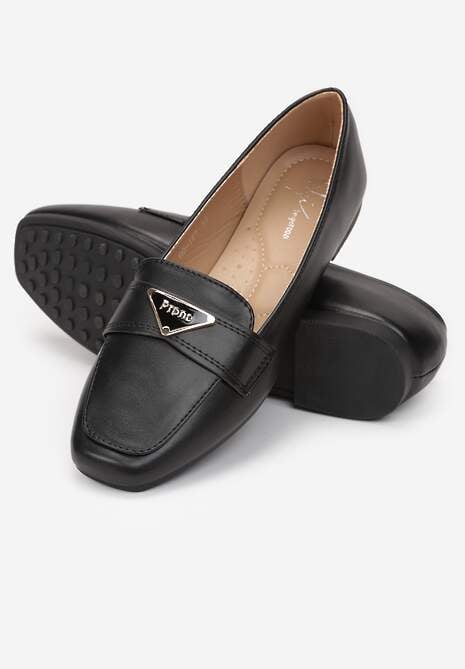 Czarne Mokasyny Loafersy z Klamerką i Płaską Podeszwą Kelse