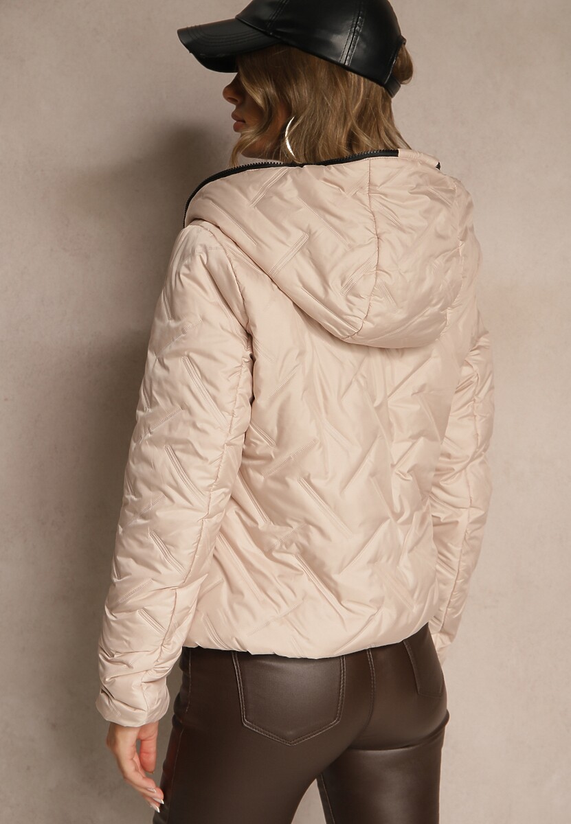 Złoto-Różowa Dwustronna Kurtka z Pikowanymi Przeszyciami i Kapturem Tianessa