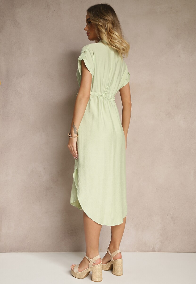 Zielona Koszulowa Rozkloszowana Sukienka z Wiskozy z Paskiem Katilene