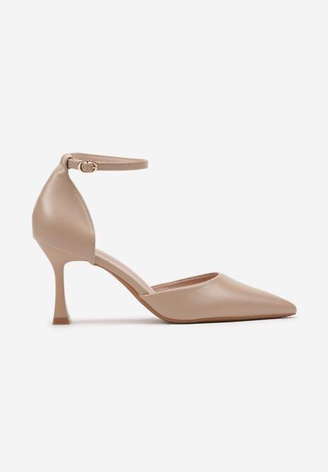 Beżowe Czółenka na Szpilce z Paskiem Wokół Kostki Eleantia