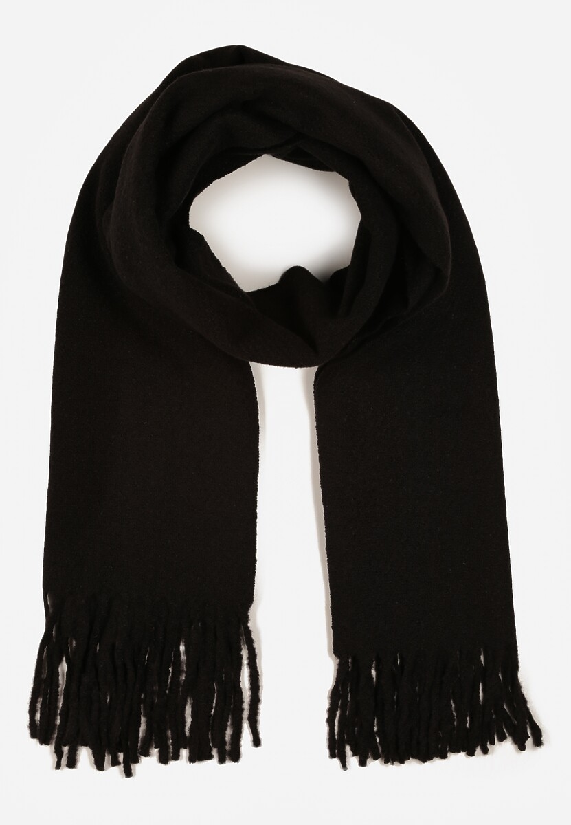 Czarny Gładki Szalik z Frędzlami Vetimare
