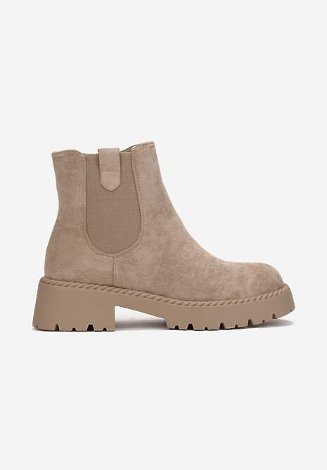 Beżowe Botki Sztyblety z Elastyczną Wstawką Ralia