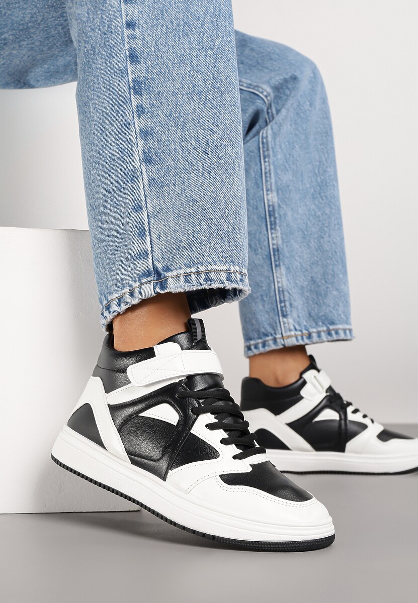 Czarno-Białe Sneakersy z Wysoką Cholewką Ylattia