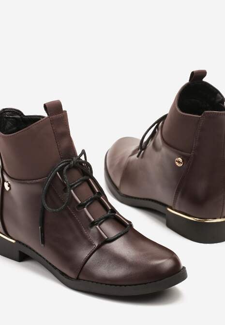 Brązowe Botki Vices ze Sznurowaną Cholewką i Elastycznymi Panelami Flilera