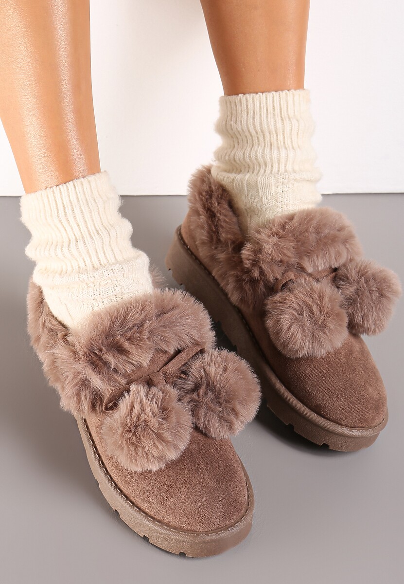 Brązowe Śniegowce przed Kostkę na Platformie z Futerkiem Tolonno