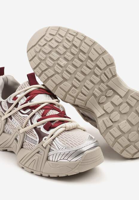 Srebrne Sneakersy z Designerskim Sznurowaniem Nuritha
