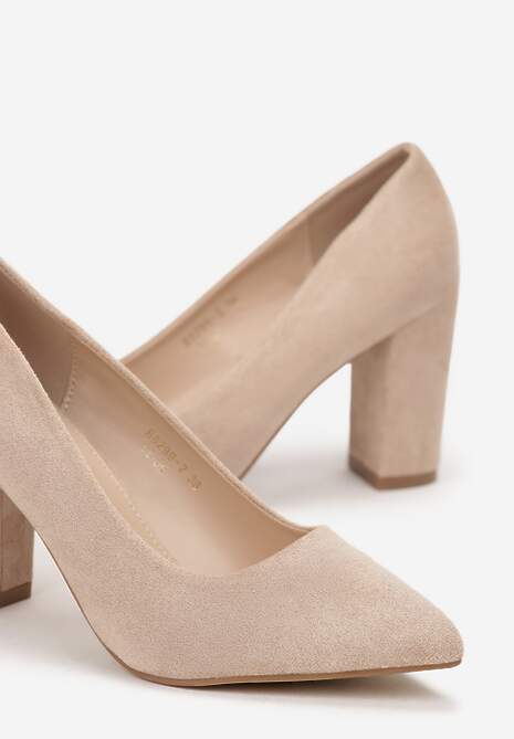 Beżowe Czółenka na Słupku ze Szpiczastym Noskiem Henrica