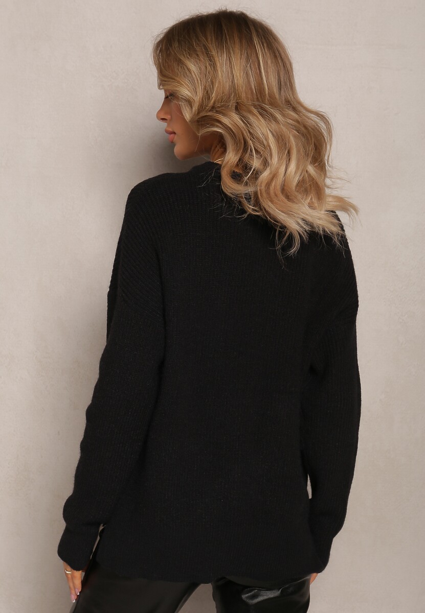 Czarny Dzianinowy Sweter z Okrągłym Dekoltem Aissorne