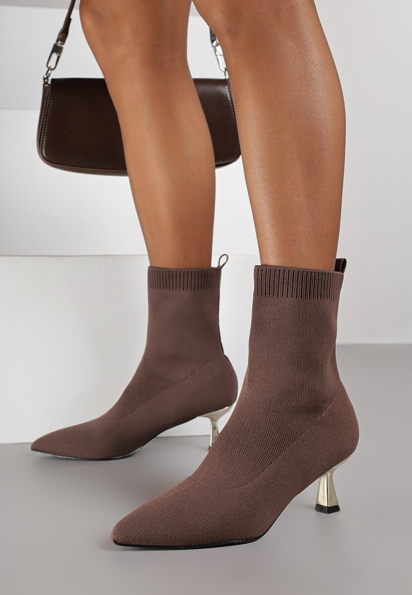 Brązowe Botki Vices na Metalicznej Kaczuszce z Elastyczną Cholewką Vamile