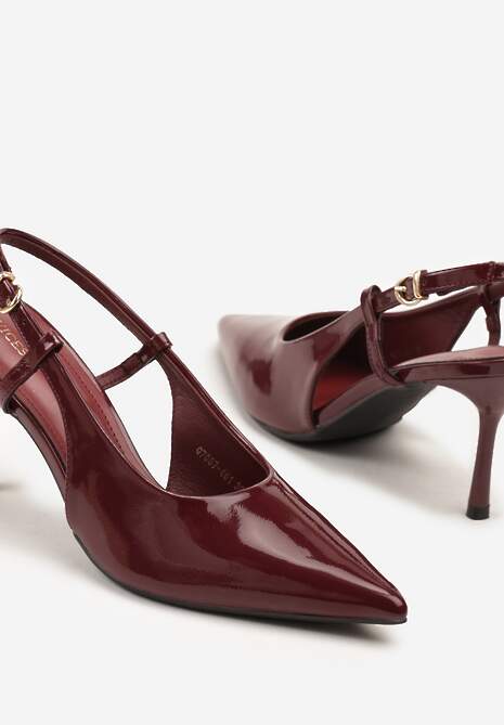 Bordowe Sandały Lakierowane Vices na Szpilce Slingback Raleira