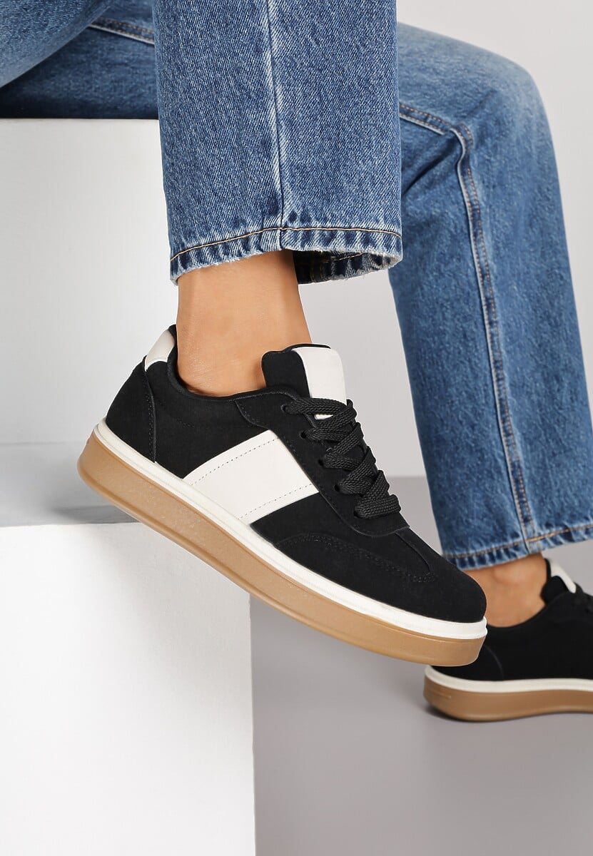 Czarne Sneakersy na Kauczukowej Podeszwie Claside