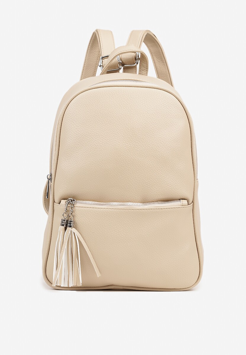 Beżowy Trapezowy Plecak z Suwakiem z Frędzlami Idassea