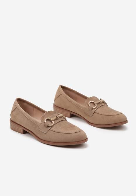 Ciemnobeżowe Mokasyny Vices z Wkładką ze Skóry Naturalnej Zdobione Łańcuszkiem Delariona