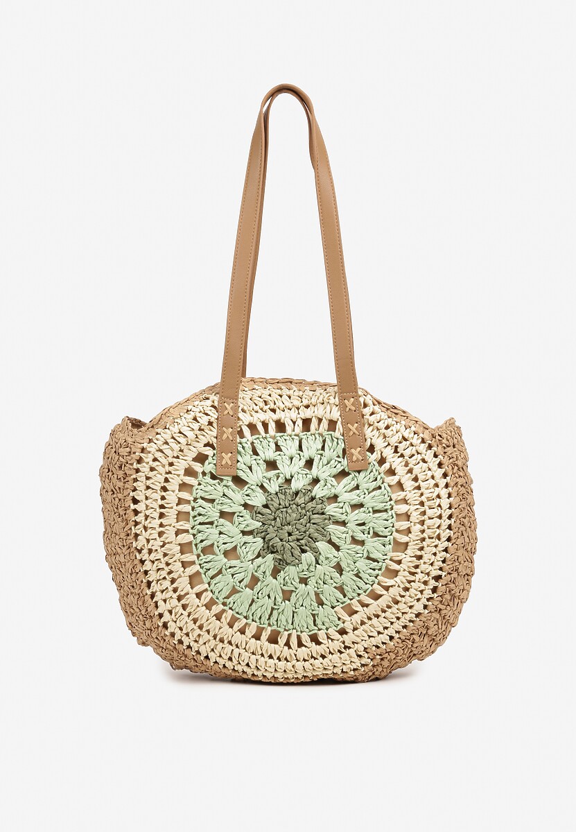 Zielono-Beżowa Pleciona Torebka w Stylu Boho Ulofina