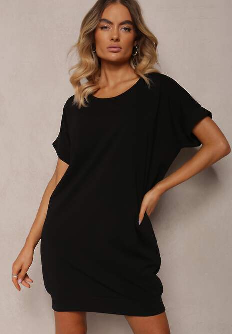Czarna T-shirtowa Sukienka Pudełkowa z Elastycznej Bawełny Ellensa
