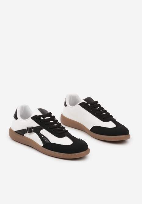 Czarno-Białe Sneakersy Klasyczne Tenisówki Zdobione Klamerką Senaniela