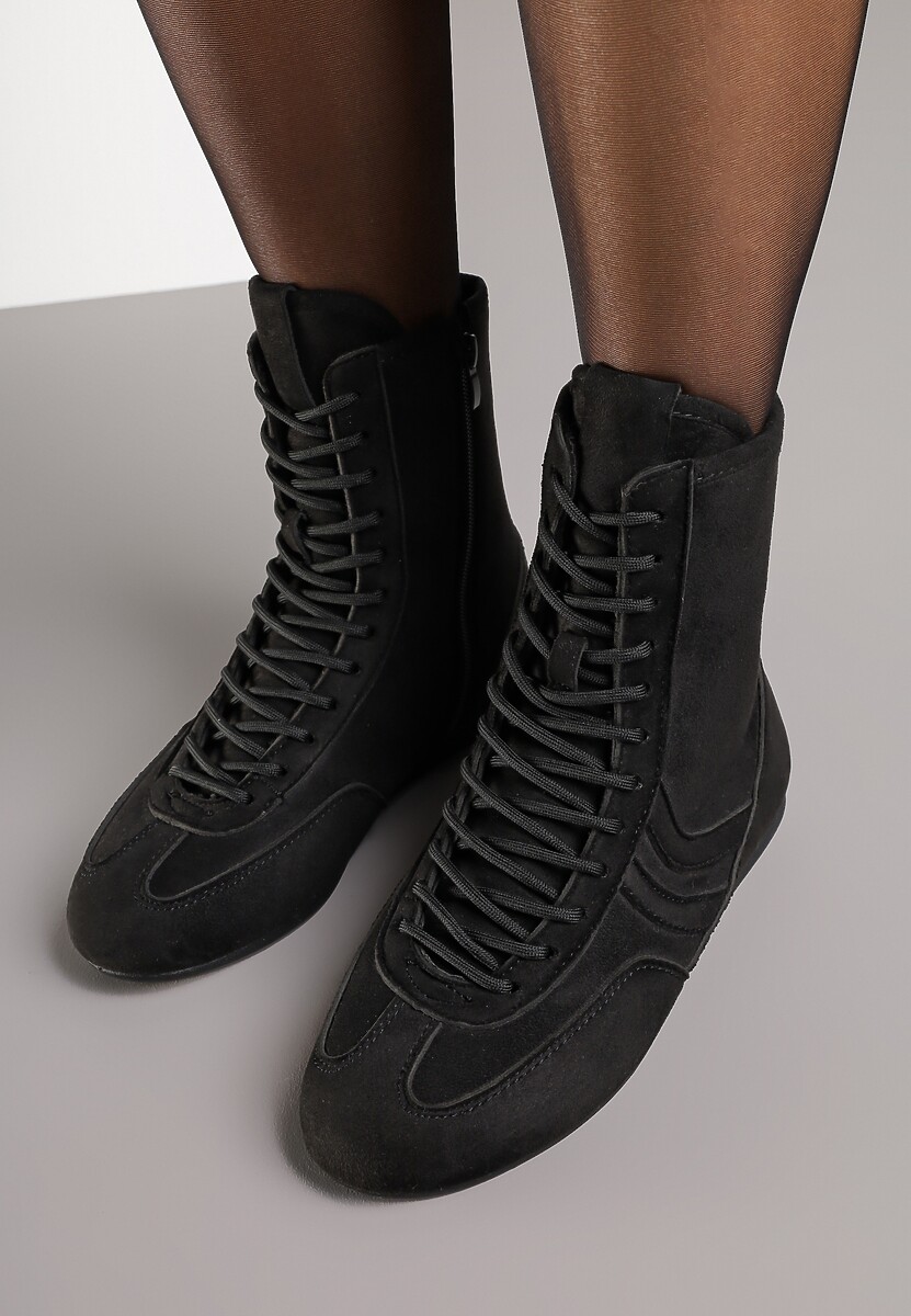 Czarne Bokserskie Sneakersy ze Sznurowaną Cholewką Harville