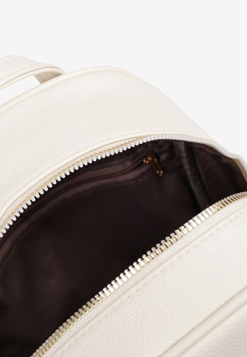 Beżowy Mały Plecak Trapezowy Zdobiony Aplikacją Paseriela