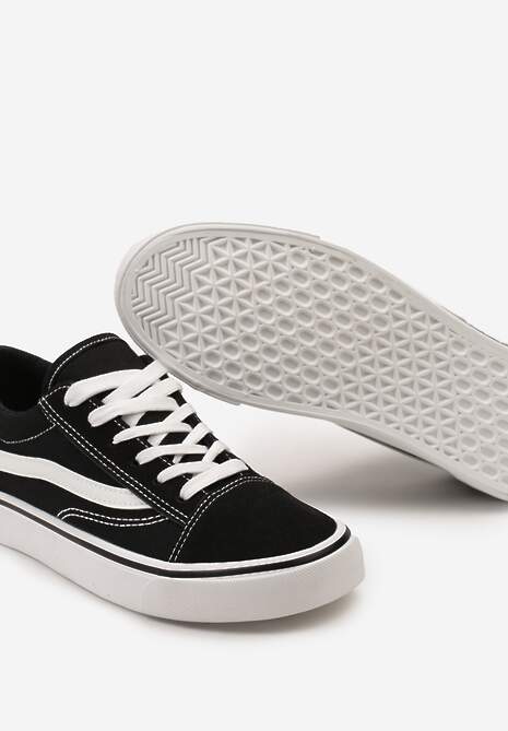 Czarno-Białe Tenisówki z Boczną Naszywką Simeris