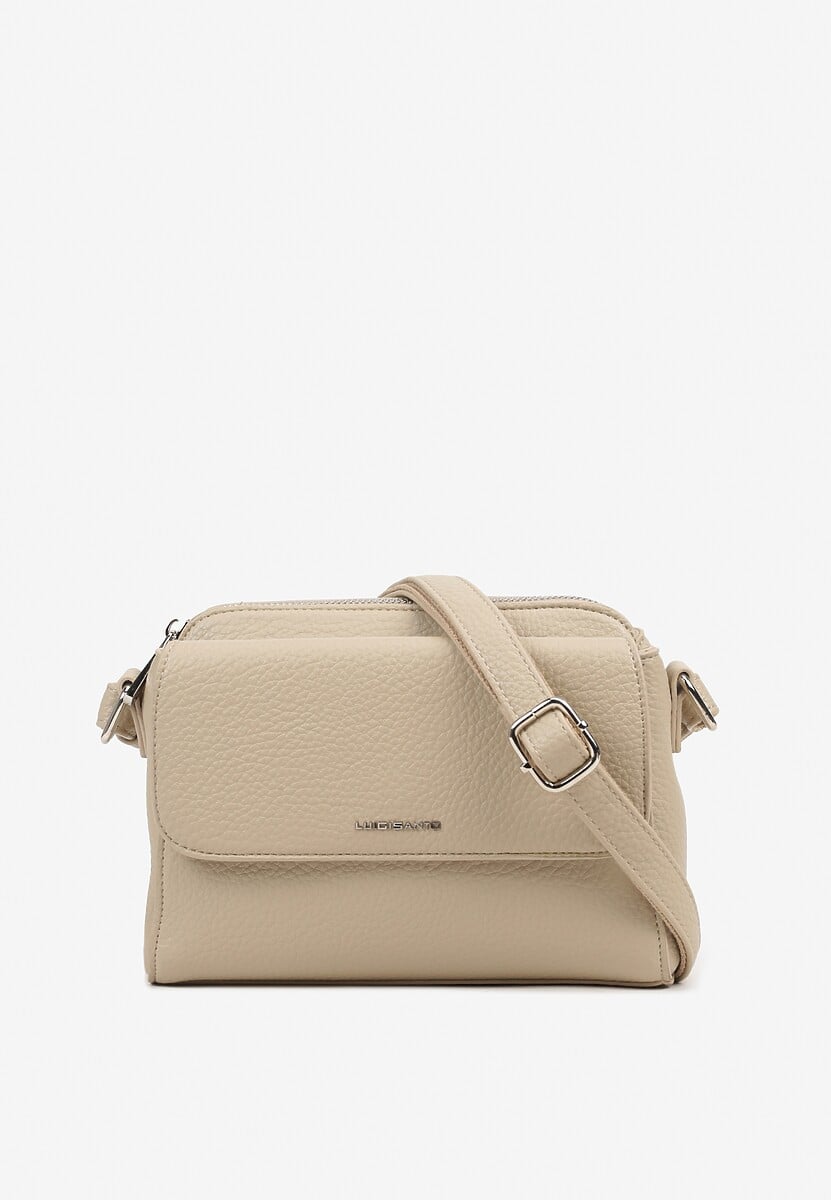 Jasnobeżowa Torebka Ozdobiona Napisem i Klapą Davisse