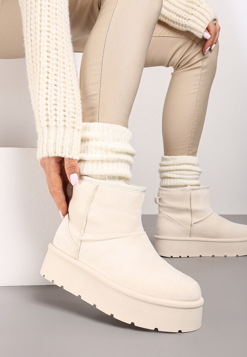 Beżowe Wsuwane Śniegowce na Gładkiej Platformie Irindara