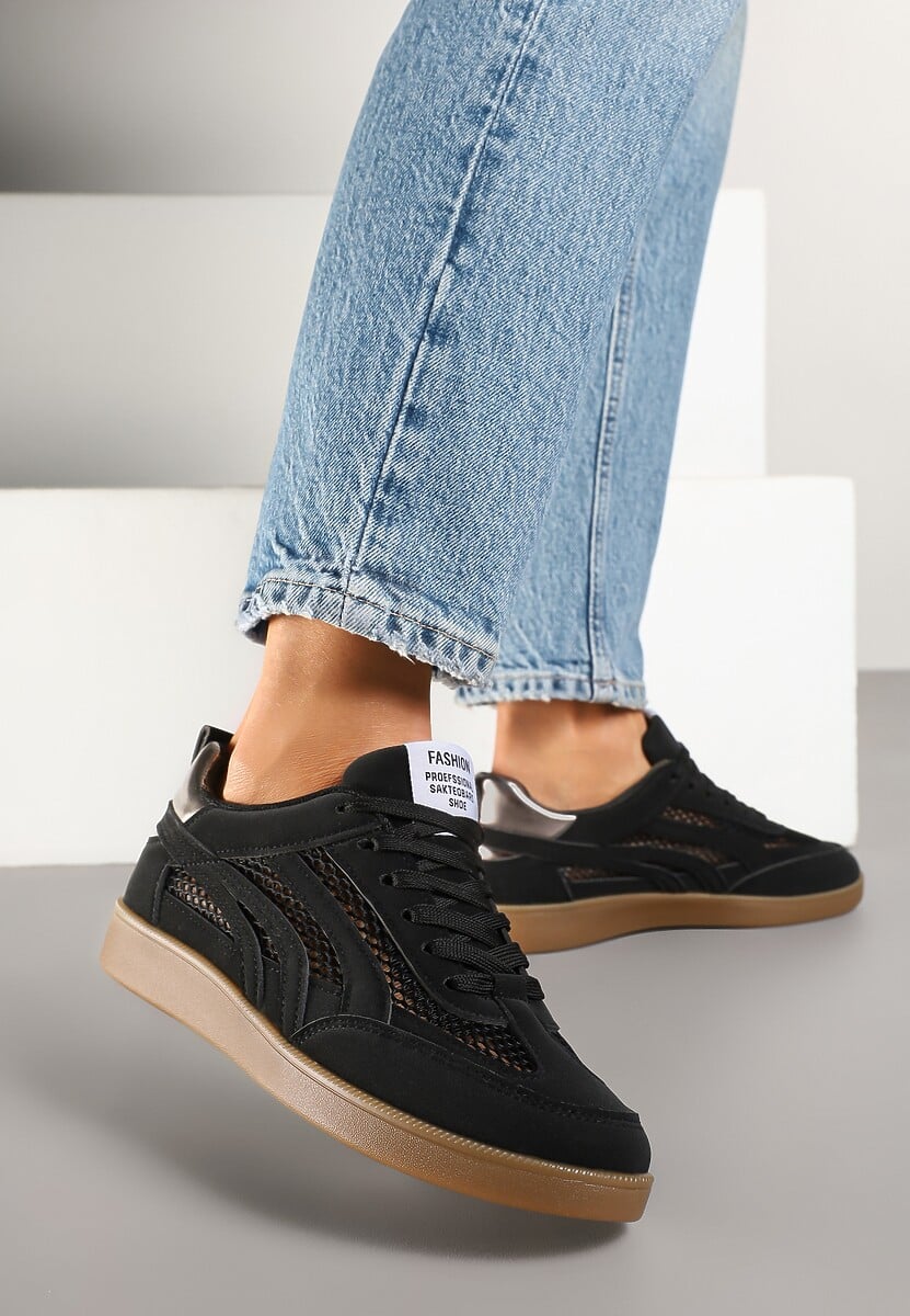 Jasnozielone Sneakersy ze Wstawkami z Siatki i Paskami na Boku Garisen