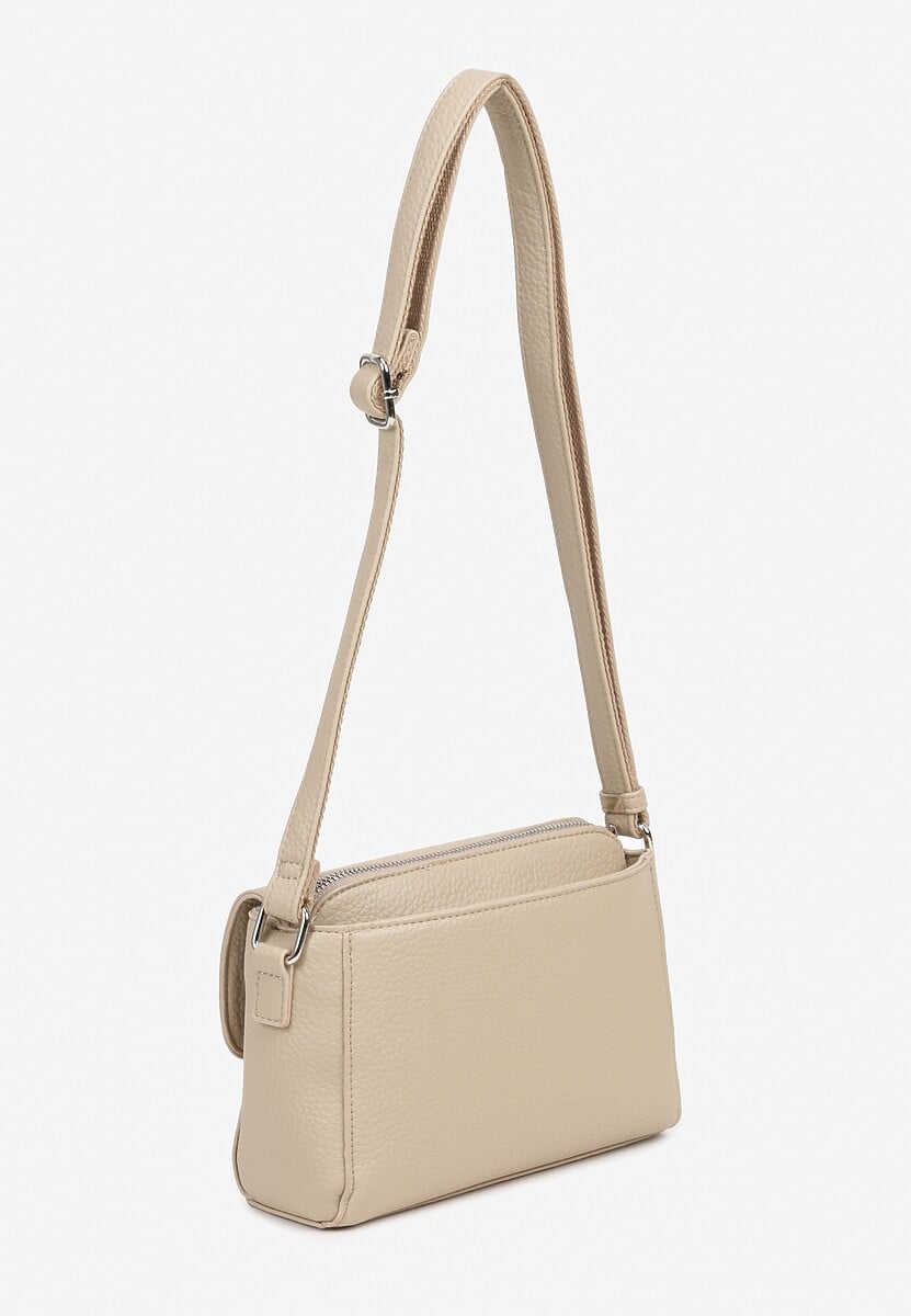 Jasnobeżowa Torebka Ozdobiona Napisem i Klapą Davisse