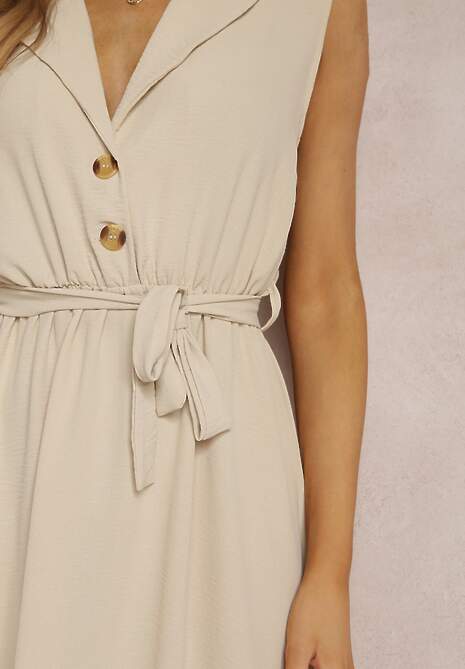 Beżowa Sukienka z Paskiem Phellialla