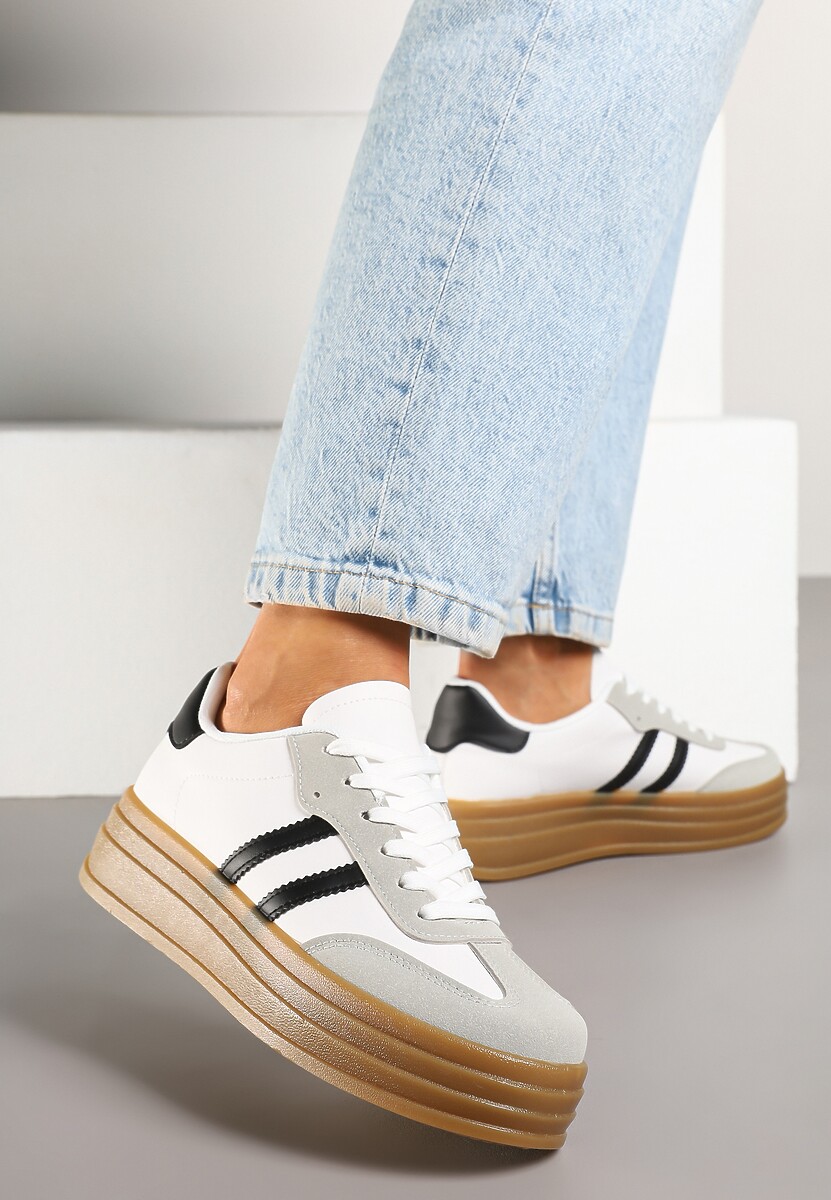 Biało-Czarne Sneakersy w Stylu Tenisówki z Paskami Hirnelia