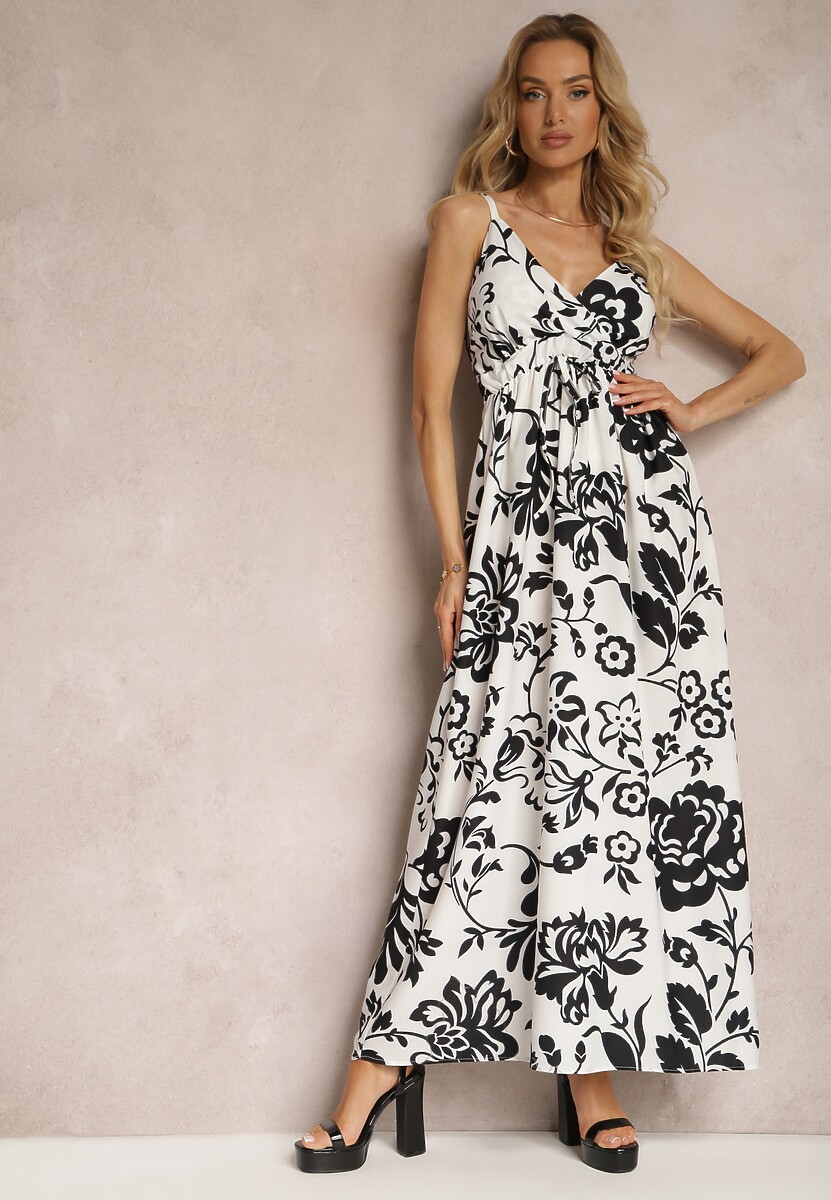 Fuksjowo-Biała Sukienka z Gumkami na Plecach Ściągana w Talii z Regulowanymi Ramiączkami Falora