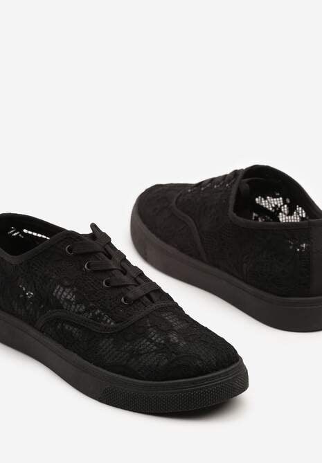 Czarne Tenisówki Ozdobione Koronką Orrisanne